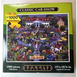 Dowdle Folk Art 1000-Piece Puzzle: 'Classic Car Show' (19.25" x 26.625") vn